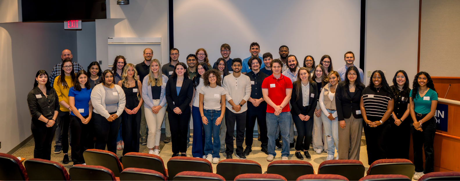Fall 2025 MPH cohort group photo in Low Auditorium
